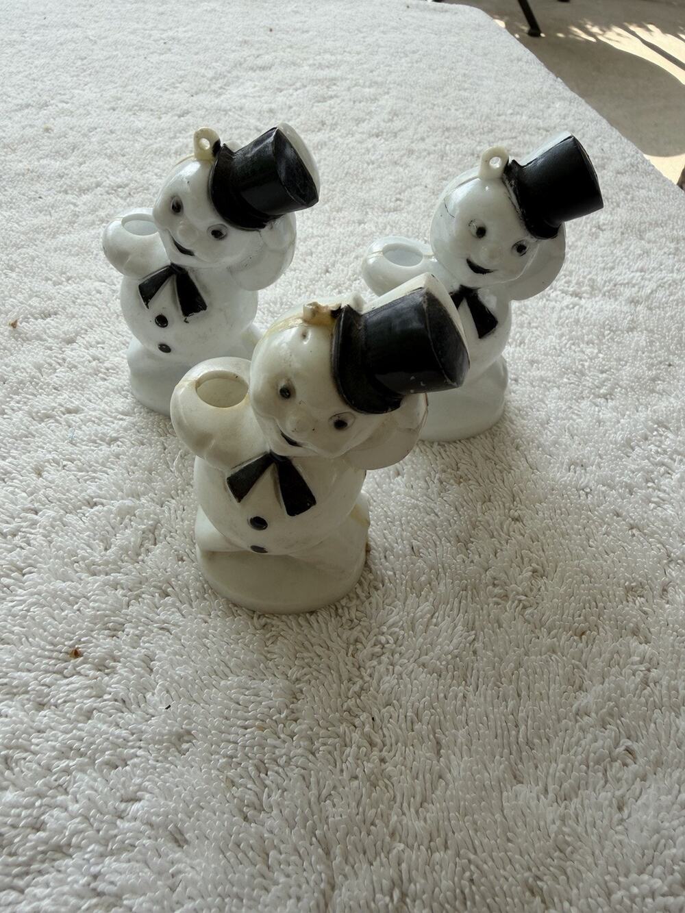 Vintage Rosbro Snowman Candy Container Ornament Frosty Plastic 1950’s-Lot Of 3